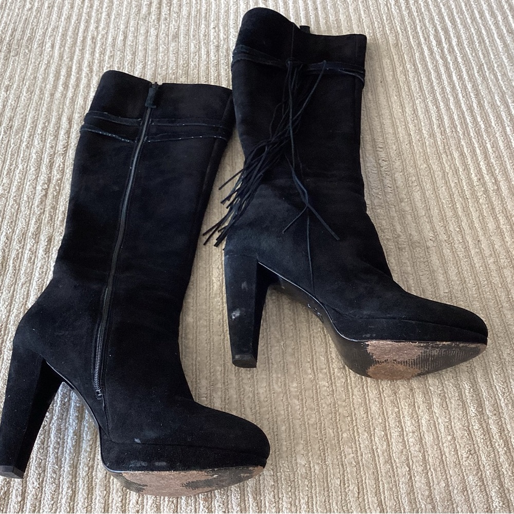 Black suede fringe boots